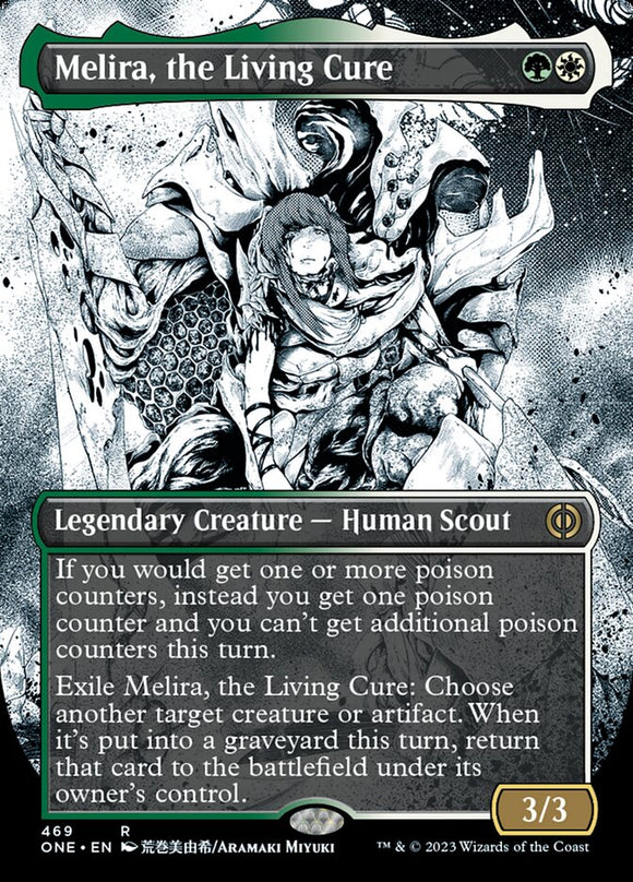 Melira, the Living Cure (Borderless) (Step-and-Compleat Foil) [Phyrexia: All Will Be One][FOIL]