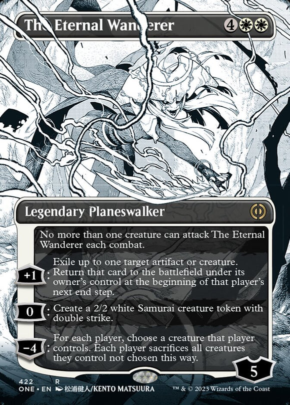 The Eternal Wanderer (Borderless) (Step-and-Compleat Foil) [Phyrexia: All Will Be One][FOIL]